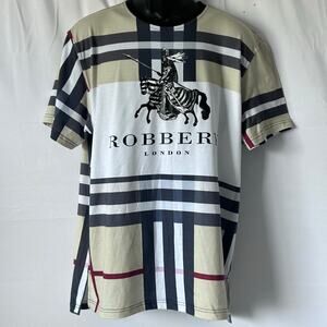 Hudson Outerwear “Robber London” Plaid Graphic Tee XL Streetwear Parody Shirt